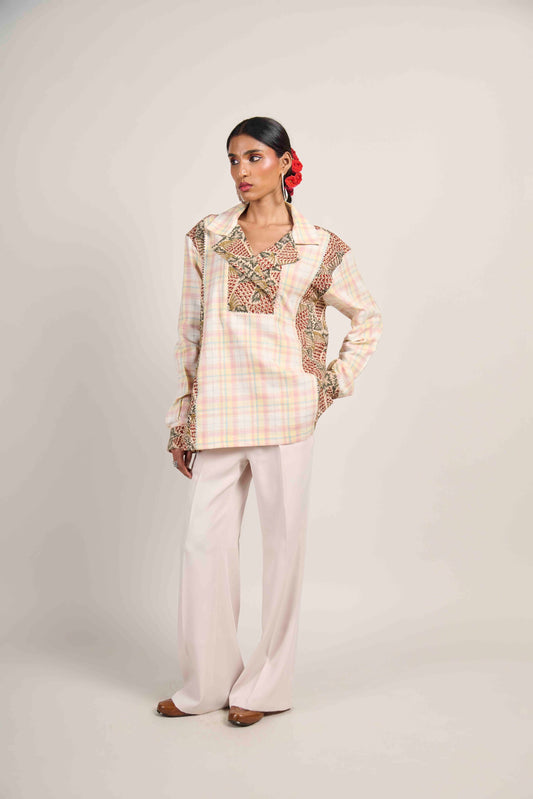 Open-Collar Grid Shirt