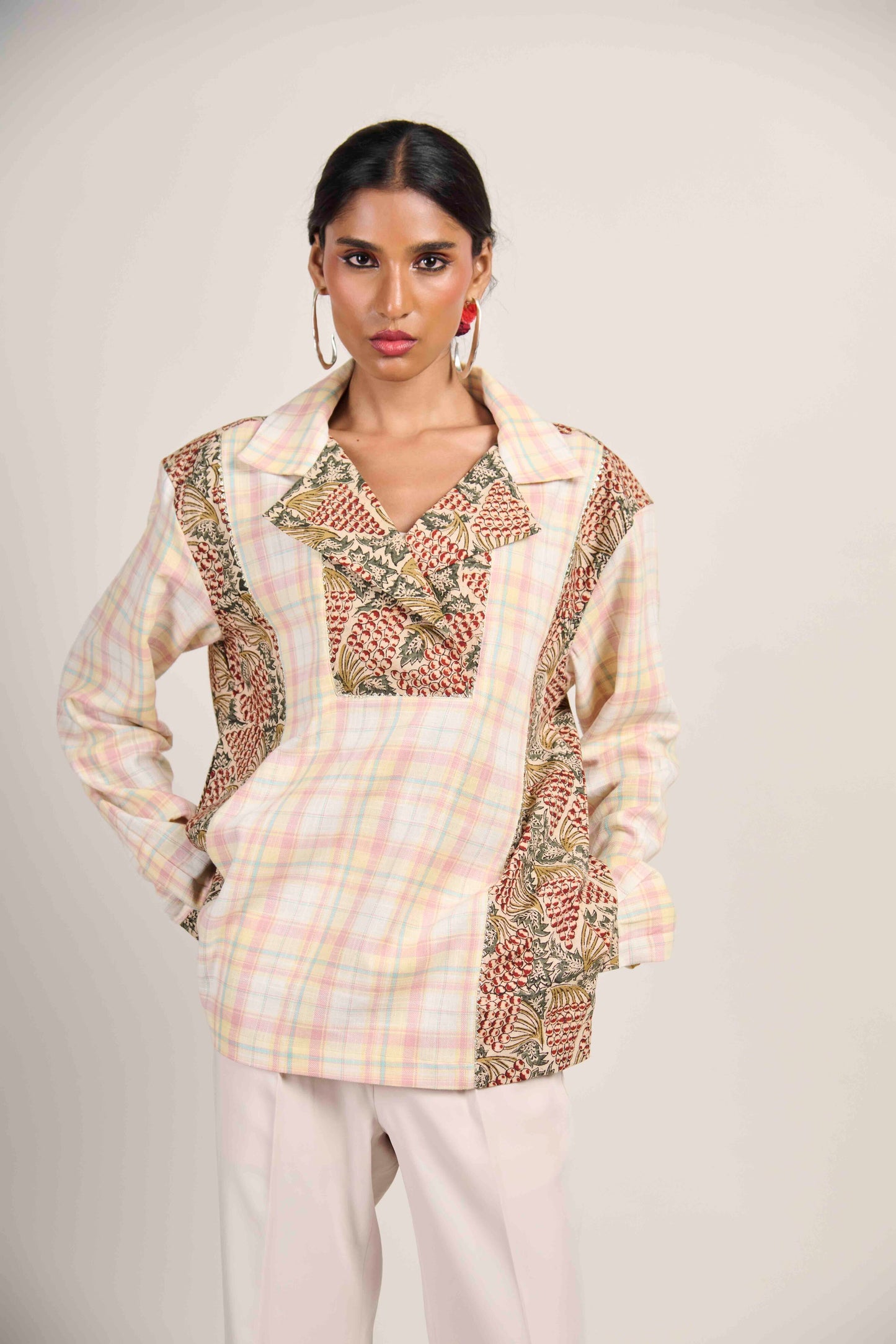 Open-Collar Grid Shirt