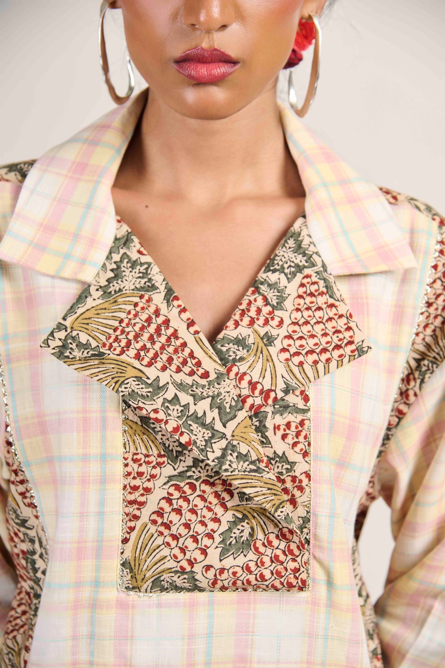 Open-Collar Grid Shirt