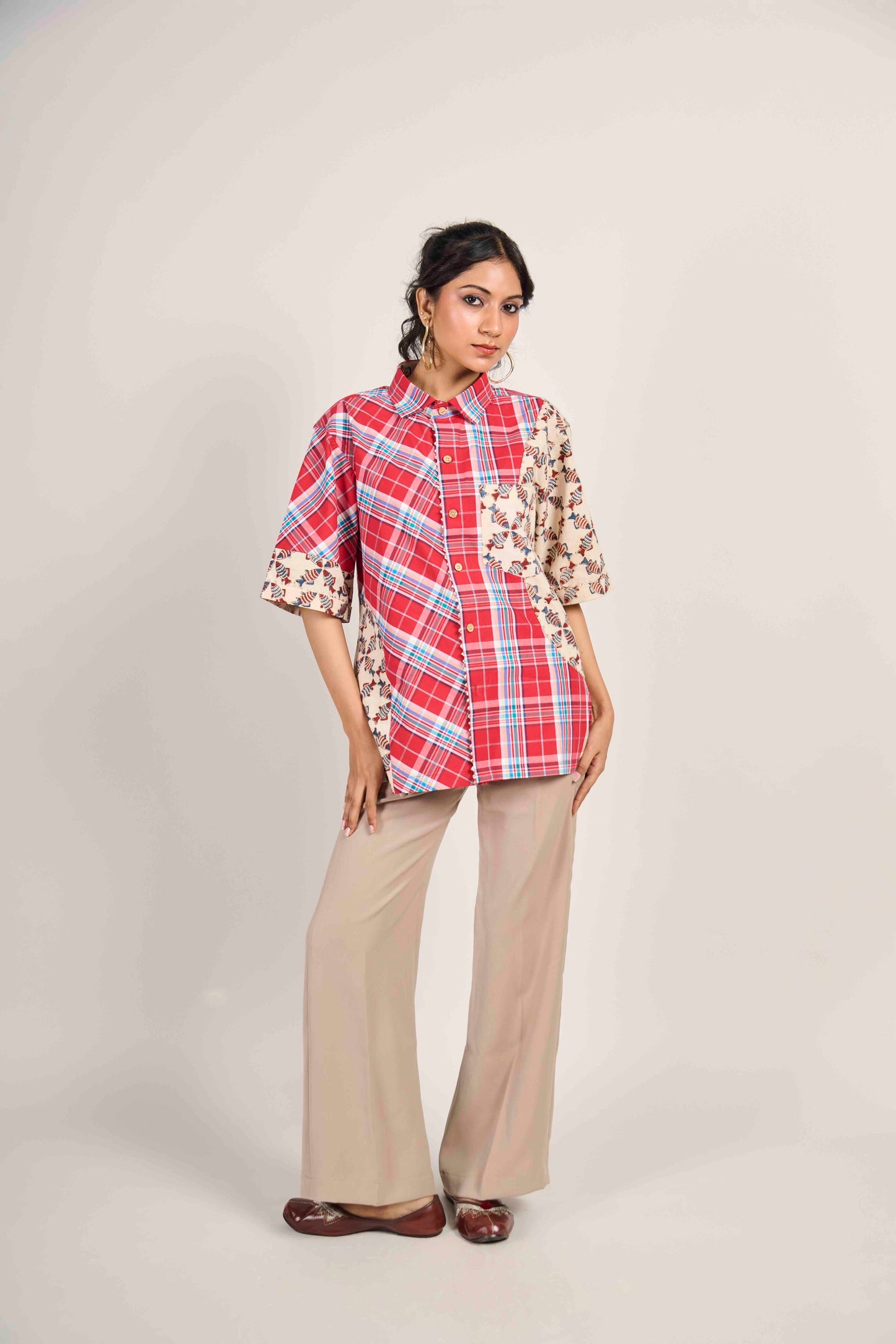 Crimson Fish Grid Shirt