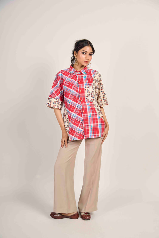 Crimson Fish Grid Shirt