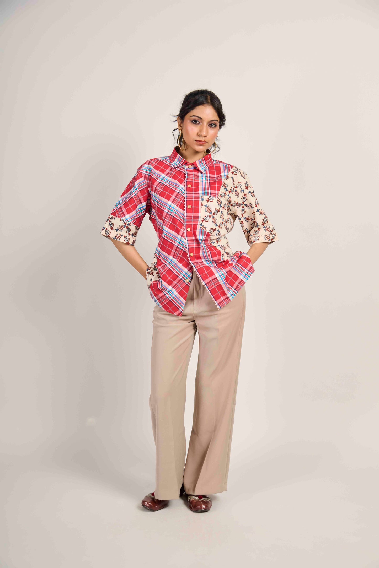 Crimson Fish Grid Shirt