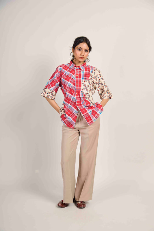 Crimson Fish Grid Shirt