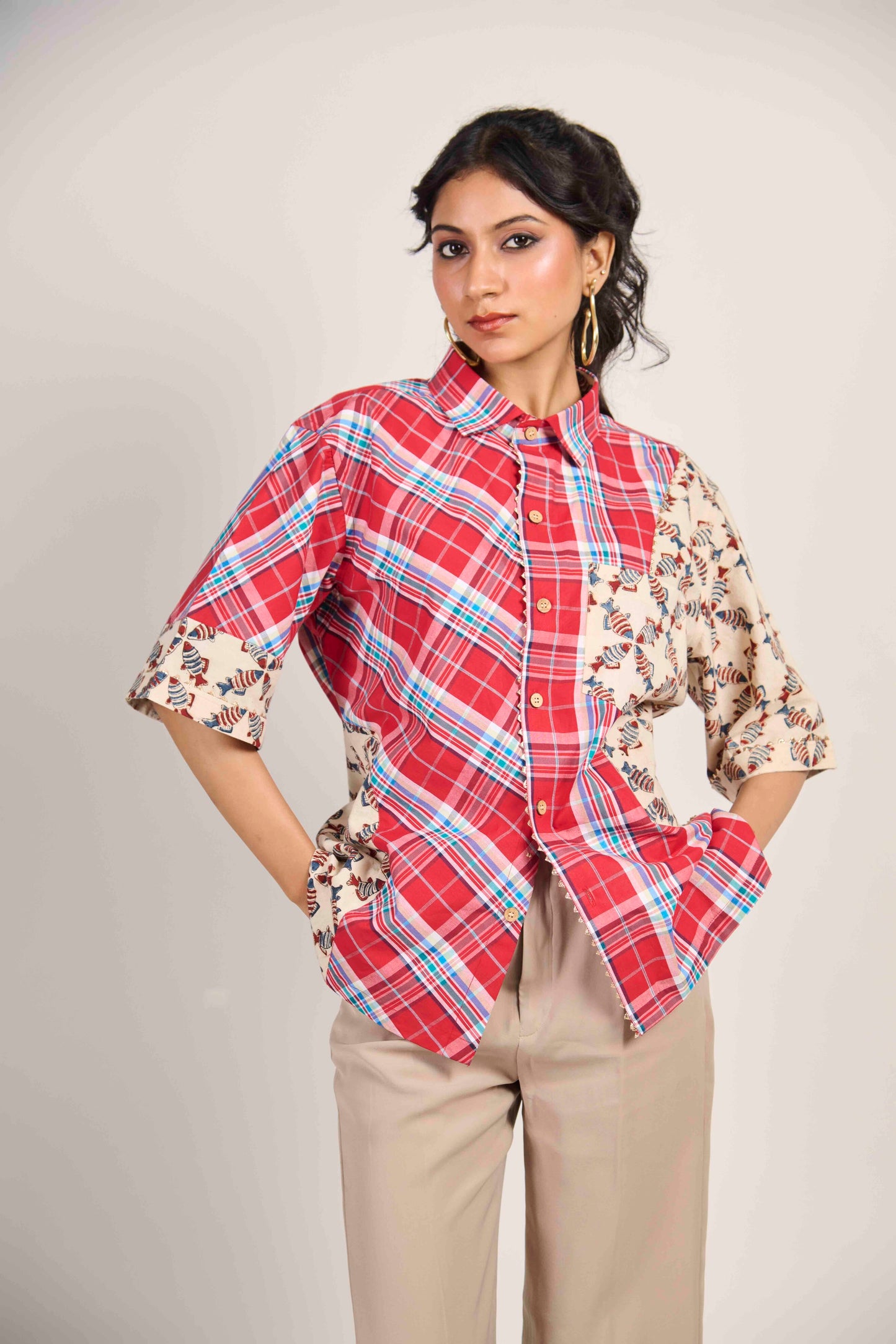 Crimson Fish Grid Shirt