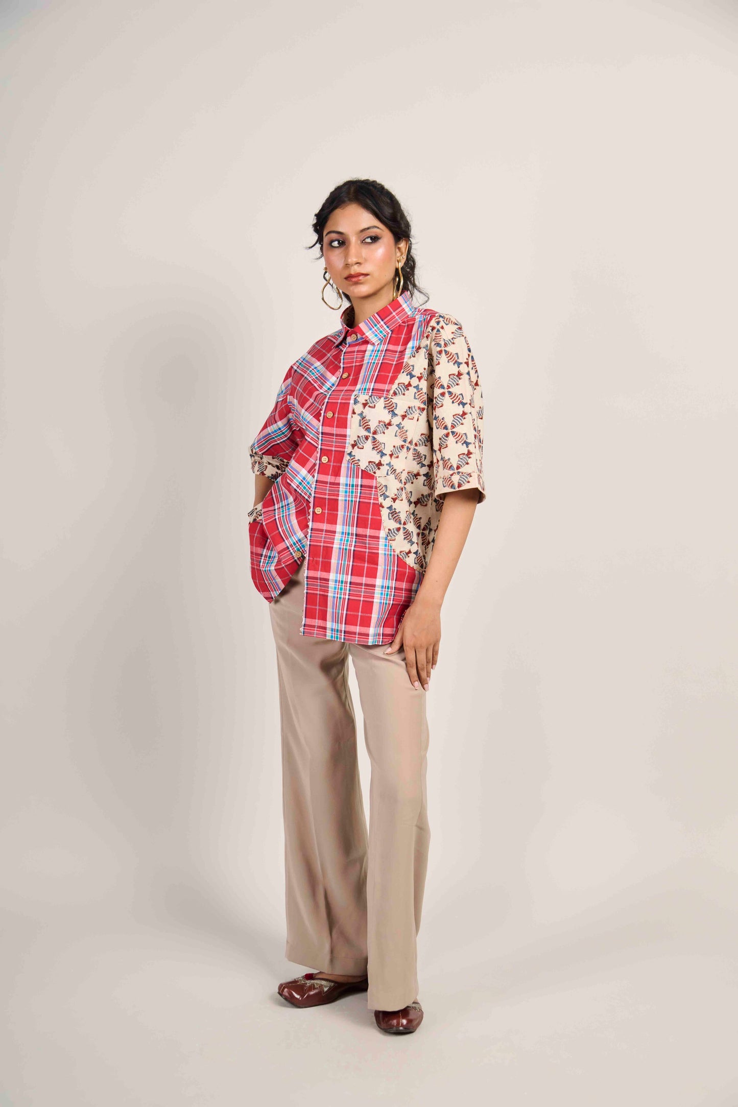 Crimson Fish Grid Shirt