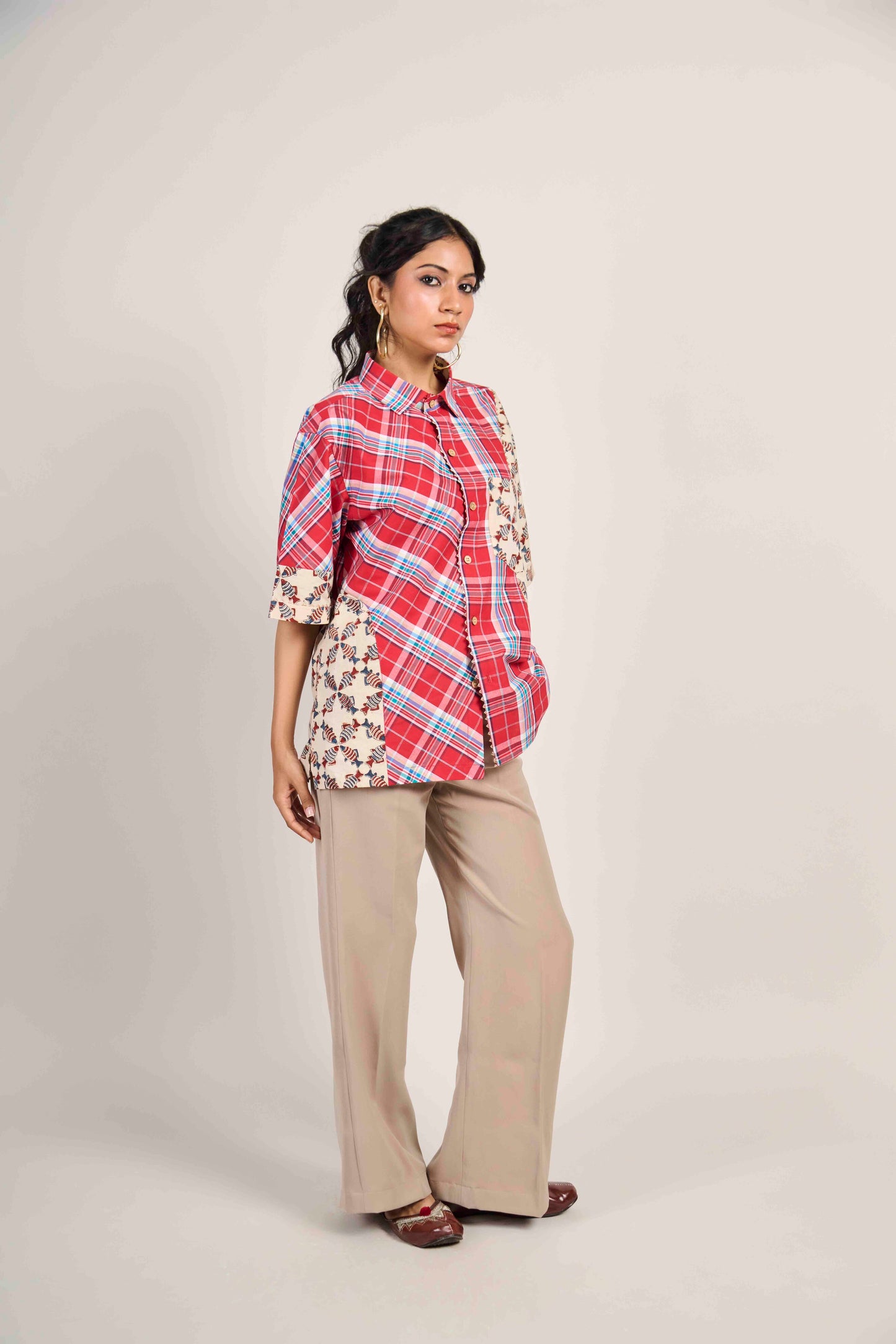 Crimson Fish Grid Shirt