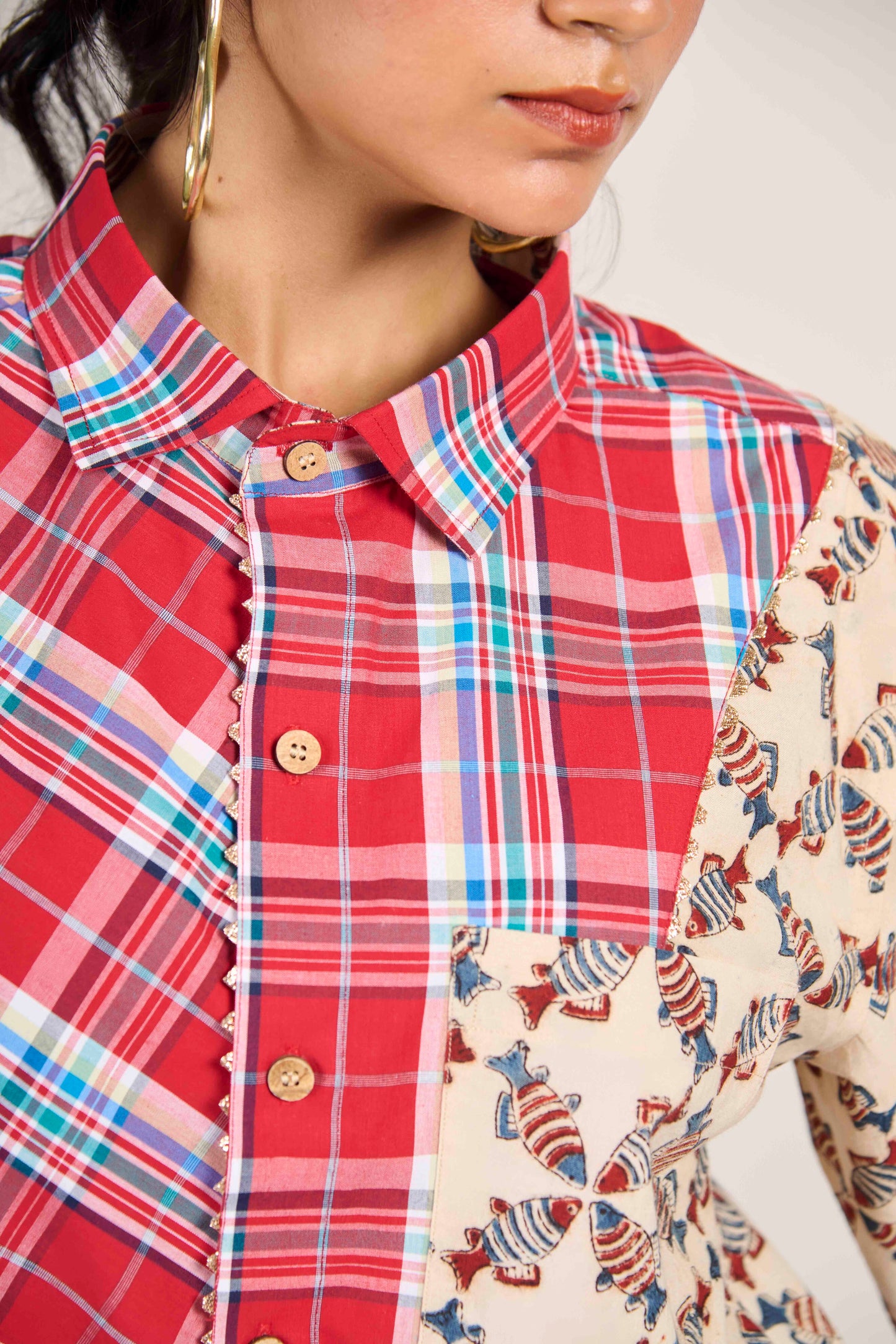 Crimson Fish Grid Shirt