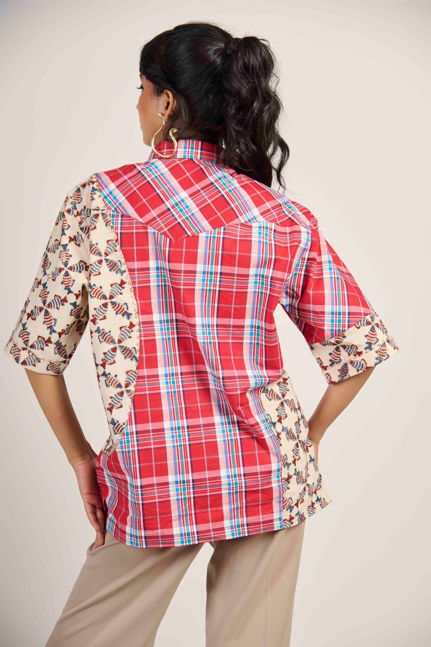 Crimson Fish Grid Shirt