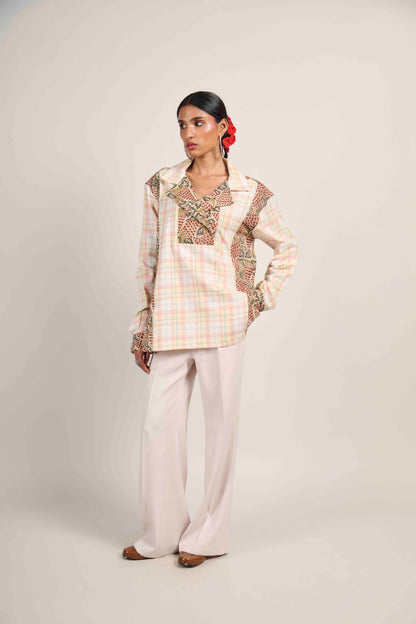 Open-Collar Grid Shirt