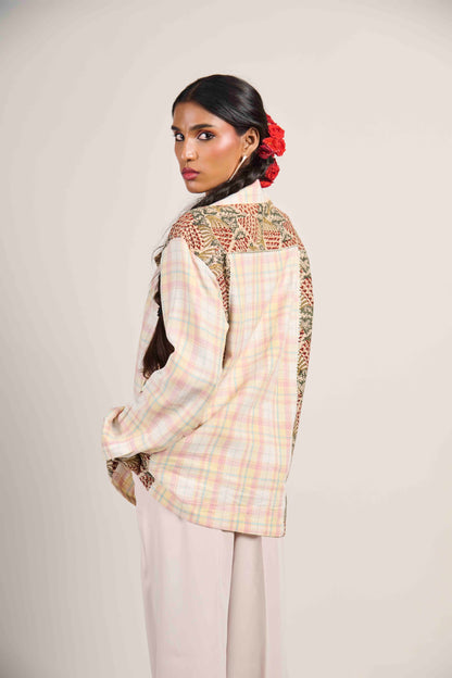 Open-Collar Grid Shirt