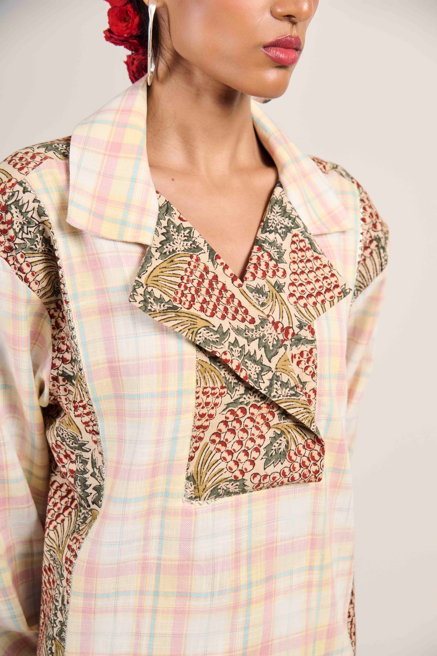 Open-Collar Grid Shirt