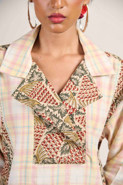 Open-Collar Grid Shirt