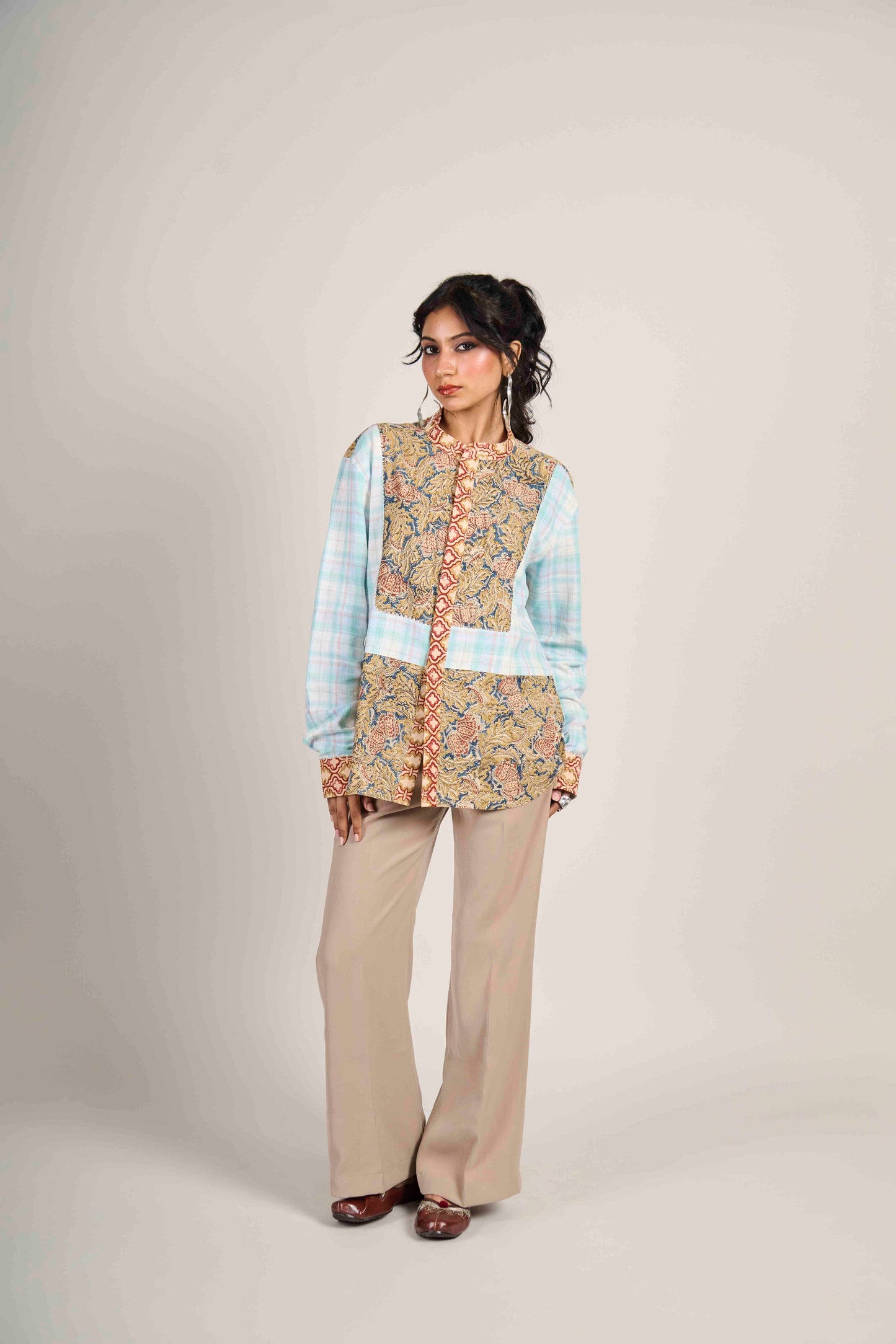 Blue Grid Kalamkari Shirt