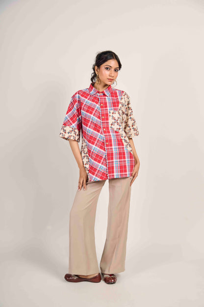 Crimson Fish Grid Shirt