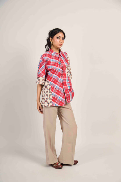 Crimson Fish Grid Shirt