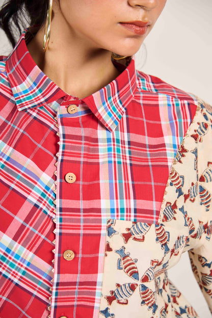 Crimson Fish Grid Shirt