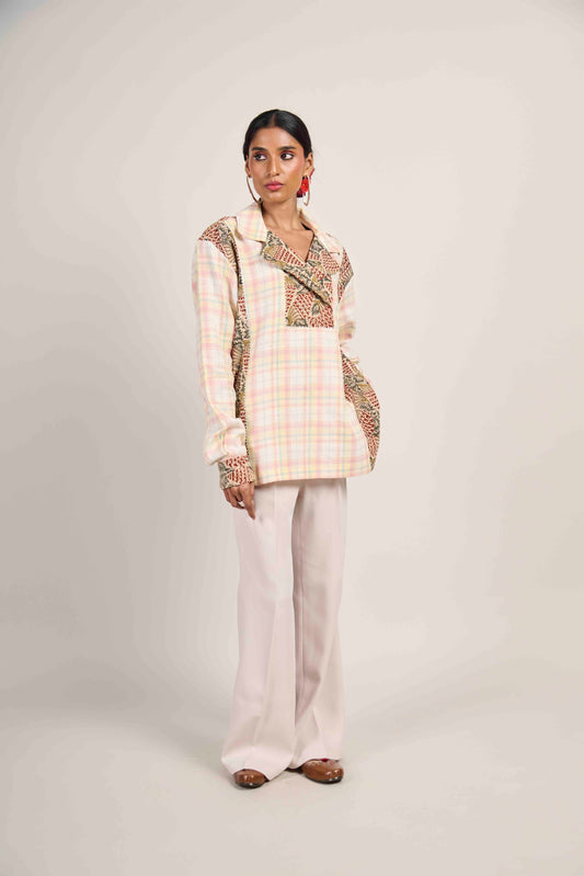 Open-Collar Grid Shirt